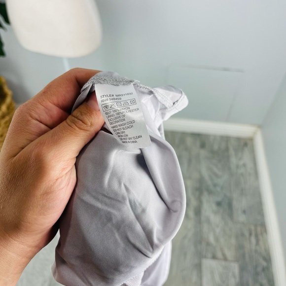 MARONIE LIGHT GREY LACE NECKLINE RUFFLE HHEM SHORT ROMPER - Picture 4 of 4